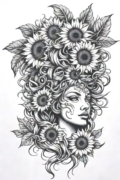 Medusa With Sunflowers Tattoo For Forearm