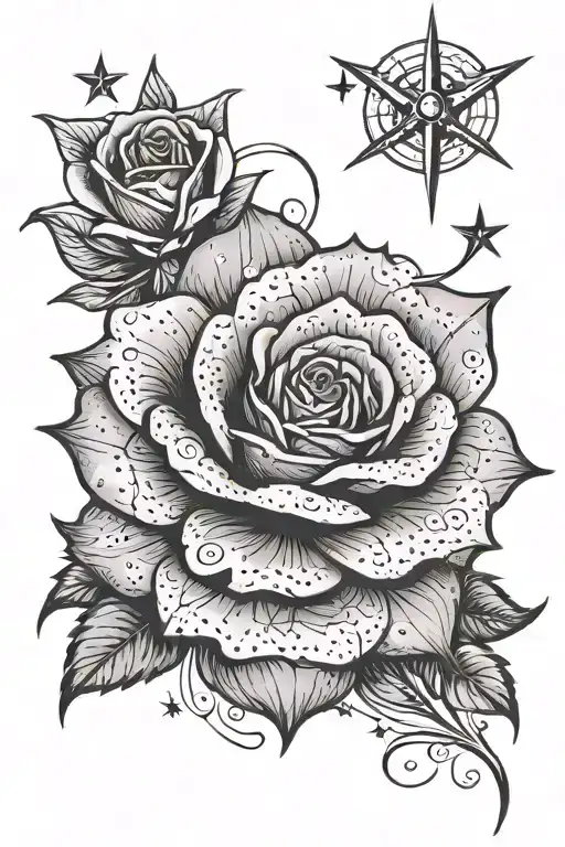 Single Rose With Stars And Compass