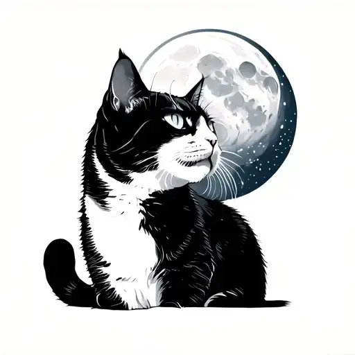 Cat Is Looking At The Moon