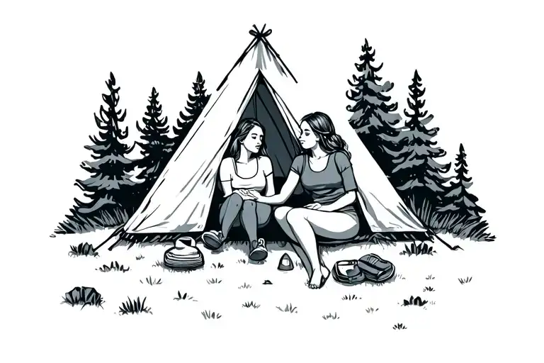 Best Friend Tattoo Camping Tent Girls Sitting