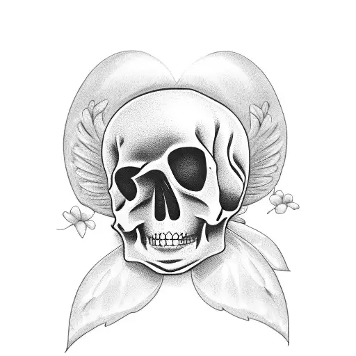 Baby Angel Laying On 2 Roses With A Sugar Skull Beneath