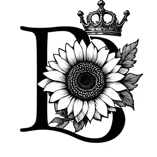 Letter B With A Sunflower And Queens Crown