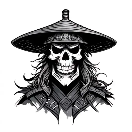 Samurai Skull Wearing Rice Hat