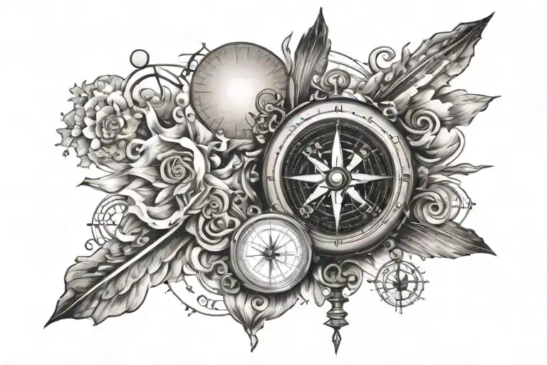 Wavy Clouds And Rays Of Sunshine With A Compass Surrounded