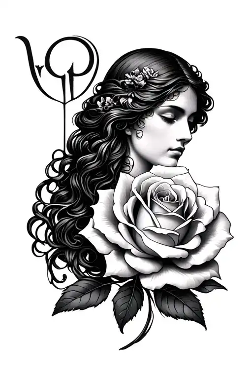 Virgo Sign And Rose Flower Intertwined
