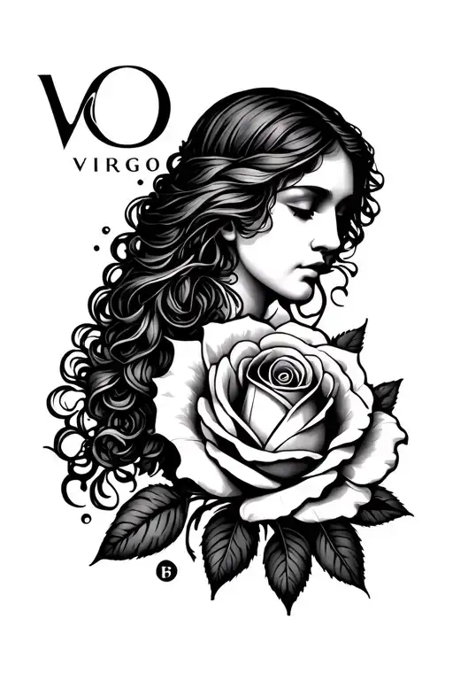 Virgo Sign And Rose Flower Intertwined
