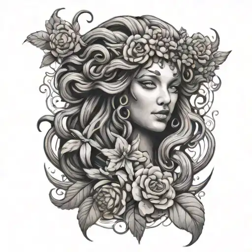 Gorgon Medusa With Flowers