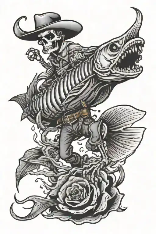 Skeleton Fish Jumping Cowboy