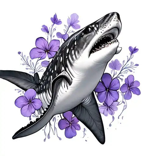 Whale Shark Swimming With Violets Intertwined