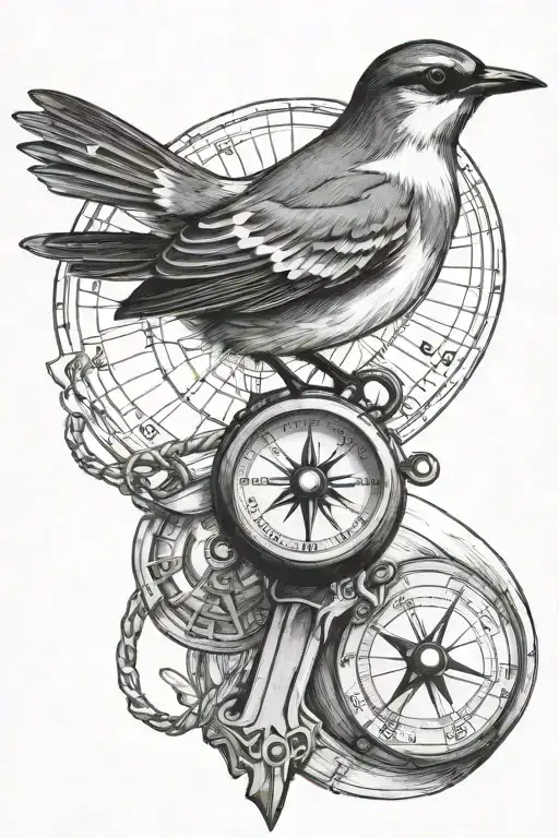 Wagtail Bird Holding A Compass In Its Mouth