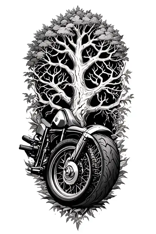 Tree Of Life And Harley V-twin Intertwined Within