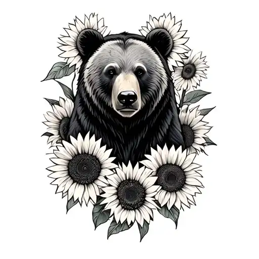 Bear With Sunflowers Wrapped