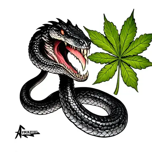 Evil Cobra Eating Marijuana Leaf Clover