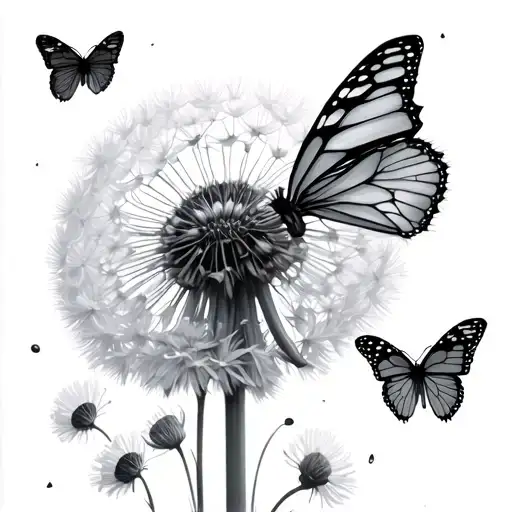 Puffy Dandelion With Butterflies Coming Out Of It