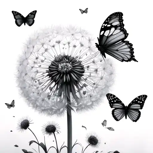 Puffy Dandelion With Butterflies Coming Out Of It
