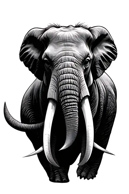 Mean Looking Elephant Head Looking Forward With Sharp Tusks
