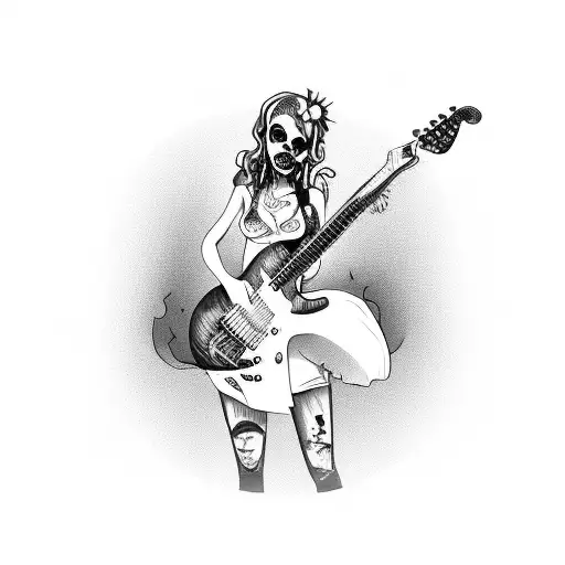 Zombie Pin Up Girl Playing A Guitar