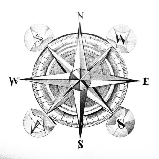 A Compass Rose Made Entirely Of Woodworking Tools And Materials