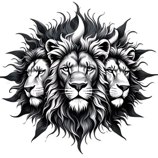 Sun & Moon And 4 Lion Head