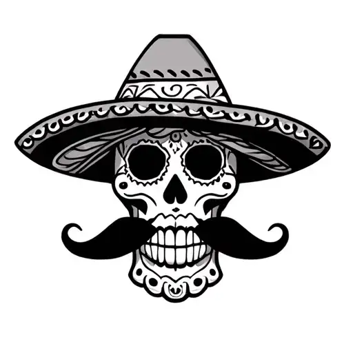 Mexican Sugar Skull With Mustache And Sombrero
