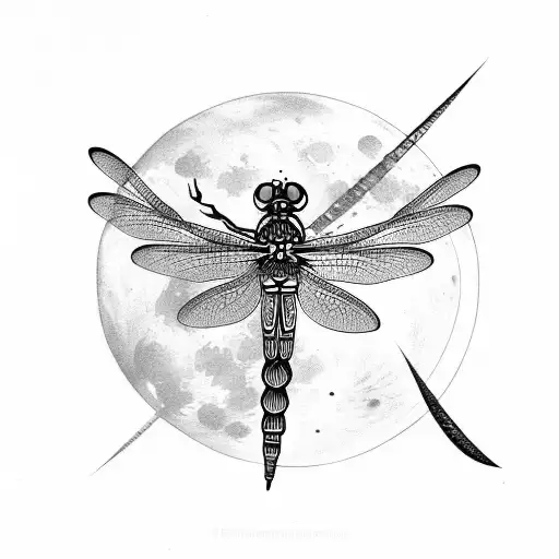 Dragonfly With Moon Phase Dotwork