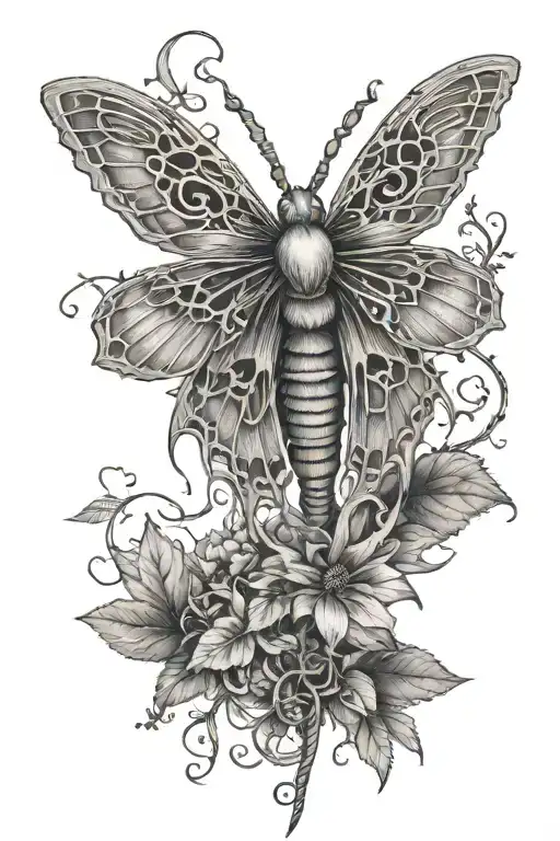 Death Moth With Vines Paired With A Centipede