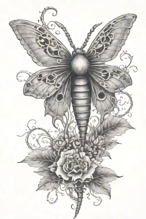 Death Moth With Vines Faced With A Centipede Wrapped