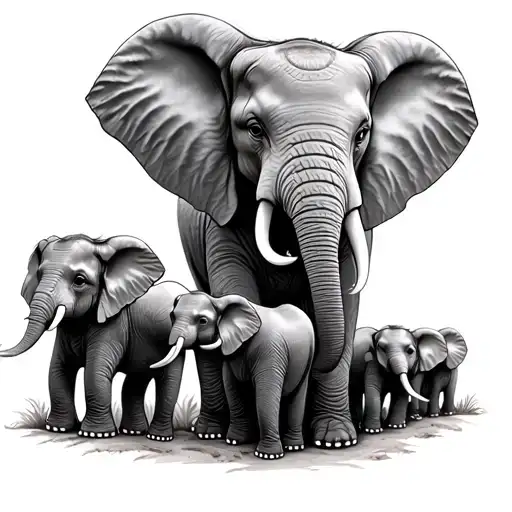 Mommy Elephant With 3 Baby Elephants