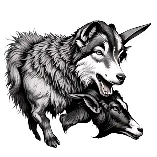 Wolf Eating A Goat