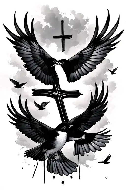 Cross Little Birds Flying Away