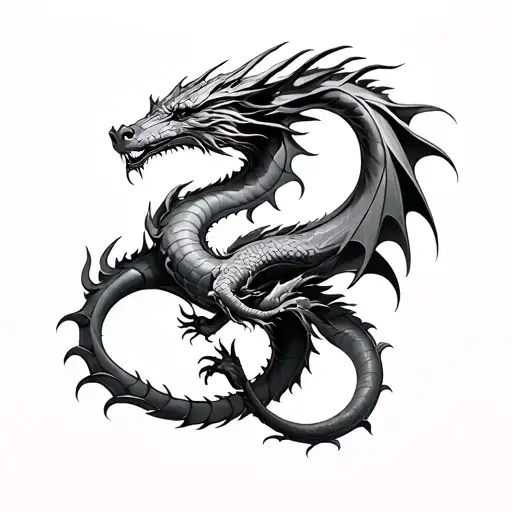 Black & White Dragons Intertwined