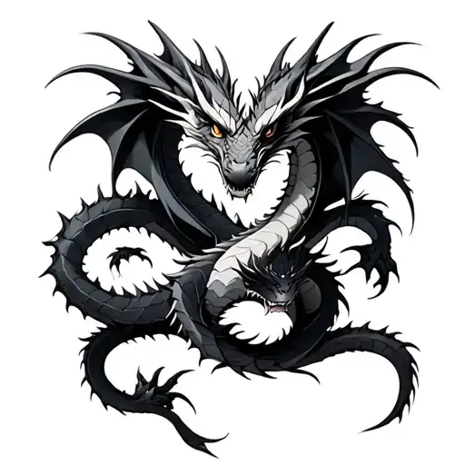2 Black & White Dragons Intertwined