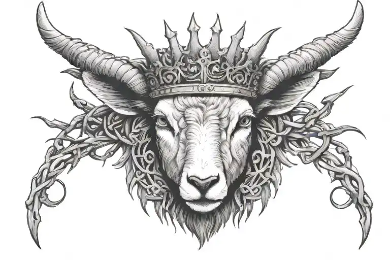 Lamb Without Horns Wearing Crown Of Thorns Facing Forward