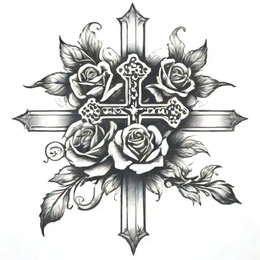 Cross Surrounded By Rose