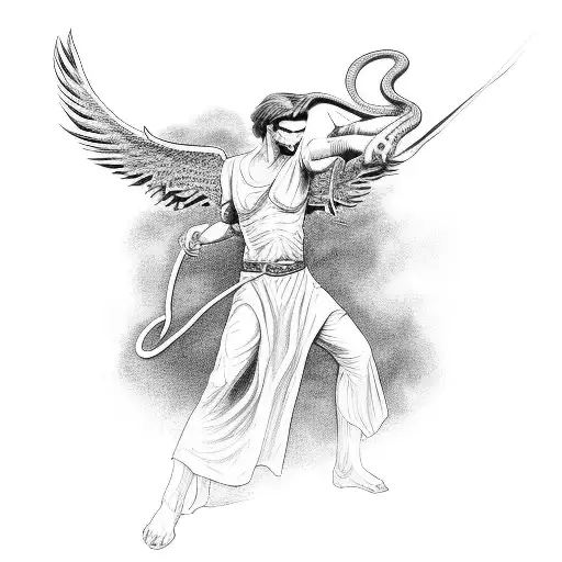 Angel Fighting A Snake Demon