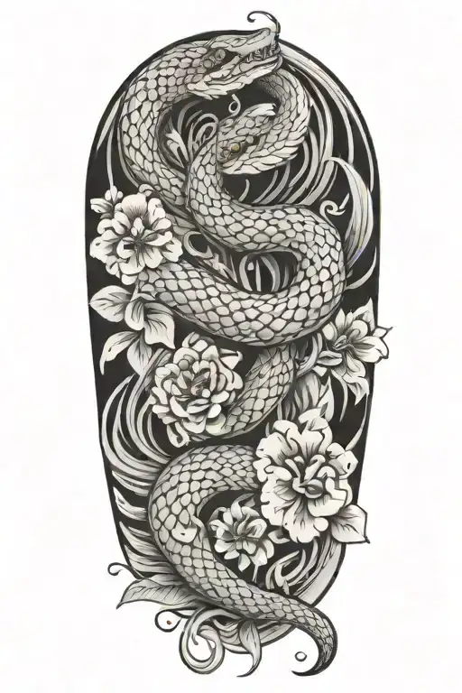 Snake Coiling Waves Filled With Flowers