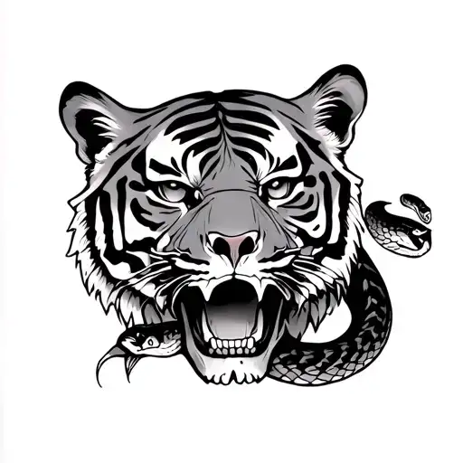 A Tiger And A Snake And A Skull Wearing