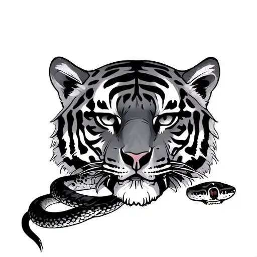 A Tiger And A Snake And A Skull Wearing