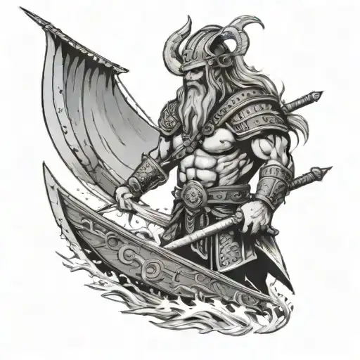 Viking Warrior With A Longship That Is Partially Burning