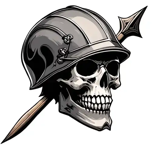 Skull With Helmet On Spear