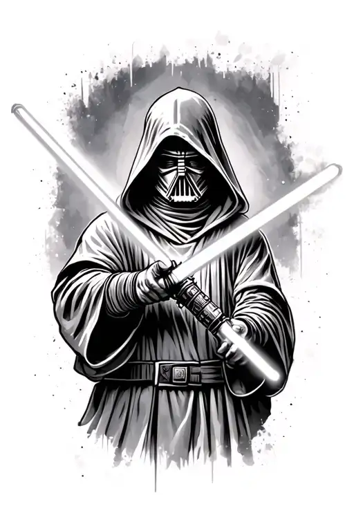 Jedi Wielding Lightsaber With Hood Covering Face