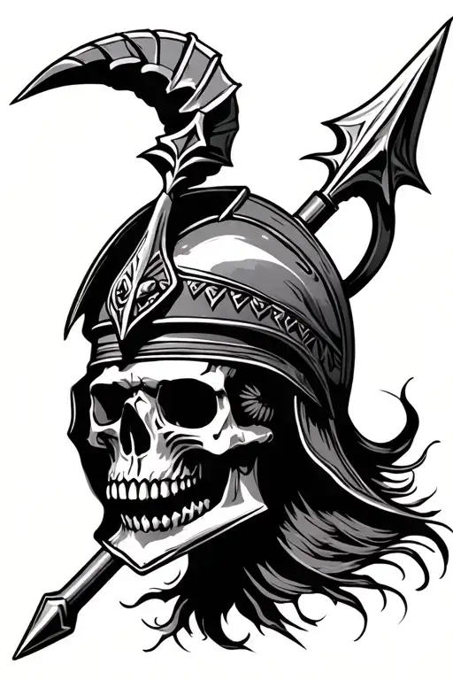 Skull With Trojan Helmet Spear Piercing Thr