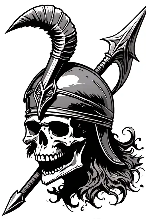 Skull With Trojan Helmet Spear Piercing Thr
