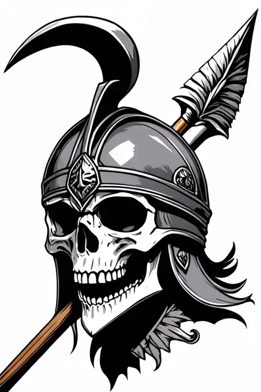 Skull With Trojan Helmet Spear Piercing Thr