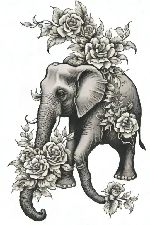 Elephant Surrounded With Flowers Incorporating Music To Go On Forearm