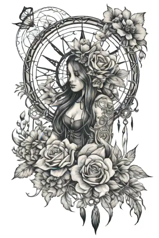 April Birth Flowers With Children Playing And Incorporating Hourglass Moon Dreamcatcher