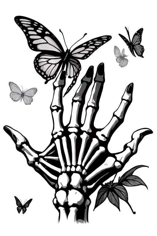 Full Skeleton Reaching Hand Out With Butterfly On Hand