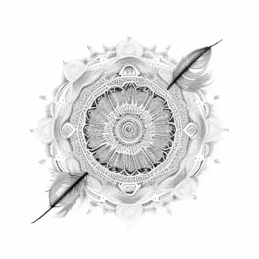 An Intricate Feather Mandala Incorporating Feathers From Ducks