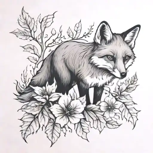 Fox And Autum Leaves
