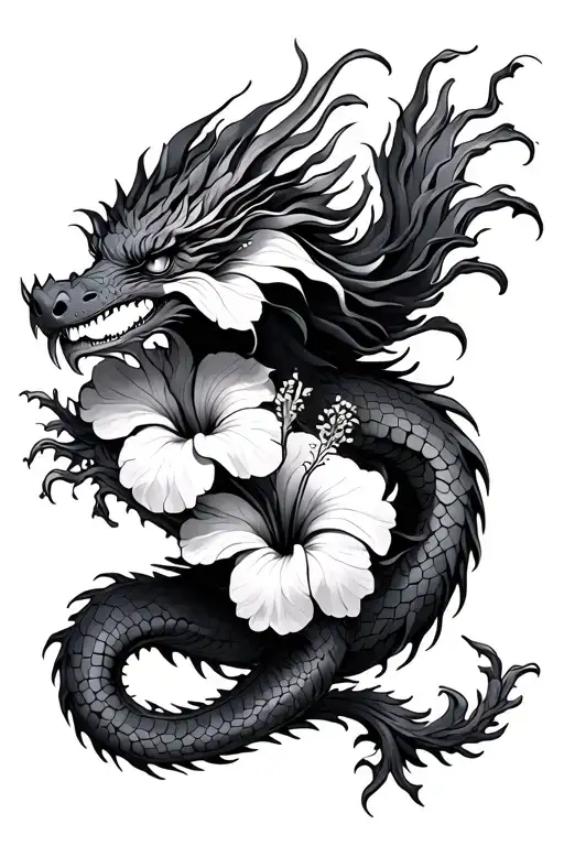 Hibiscus Flower Surrounded By Dragon Wrapped